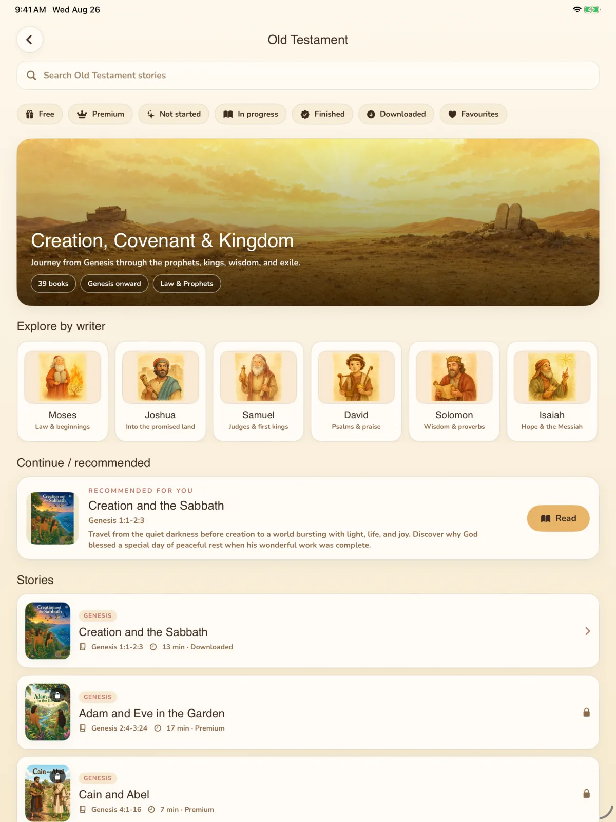 Storybook Bible simulator screen showing Old Testament library.