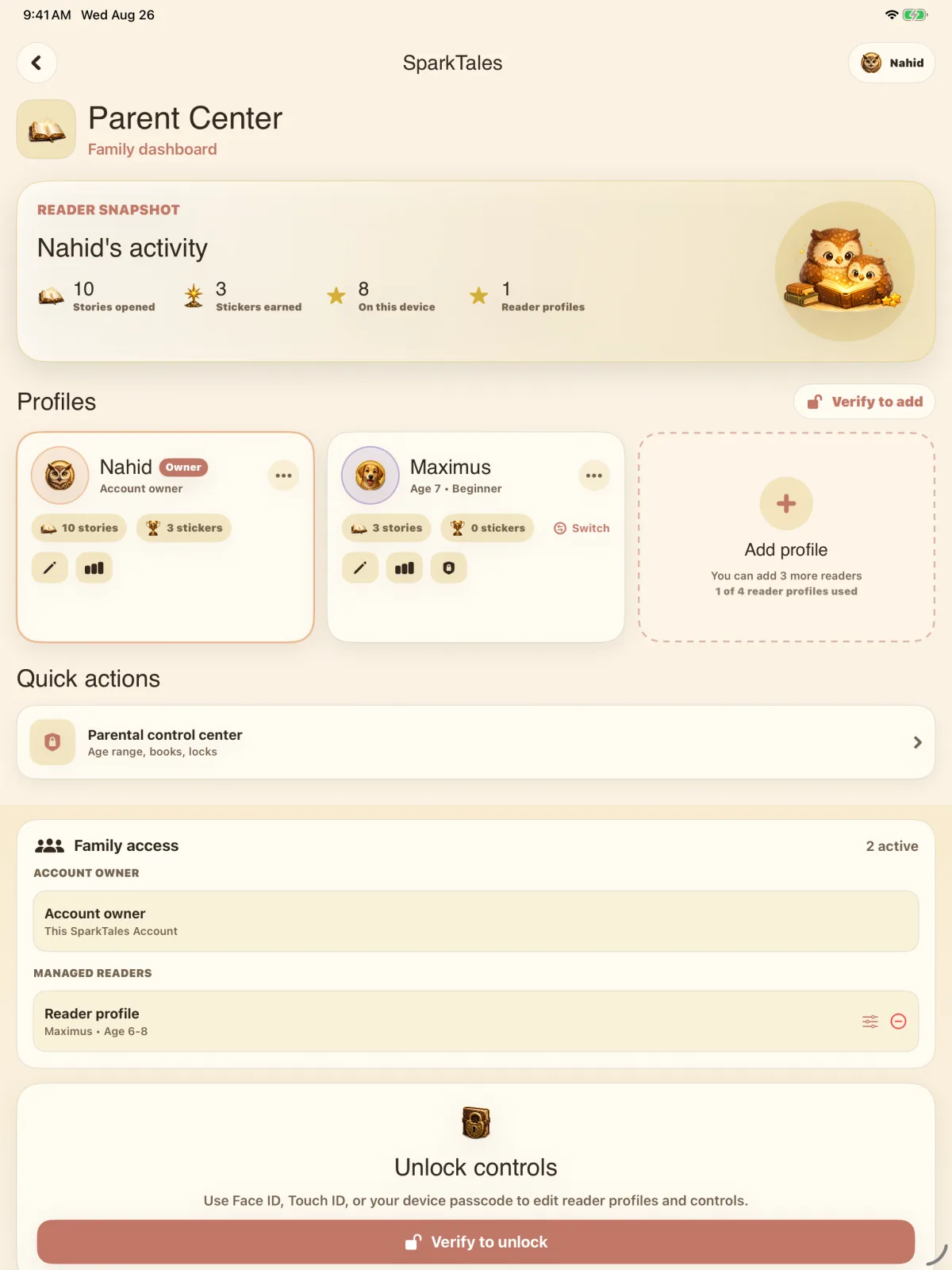 Storybook Bible family screen on iPad.